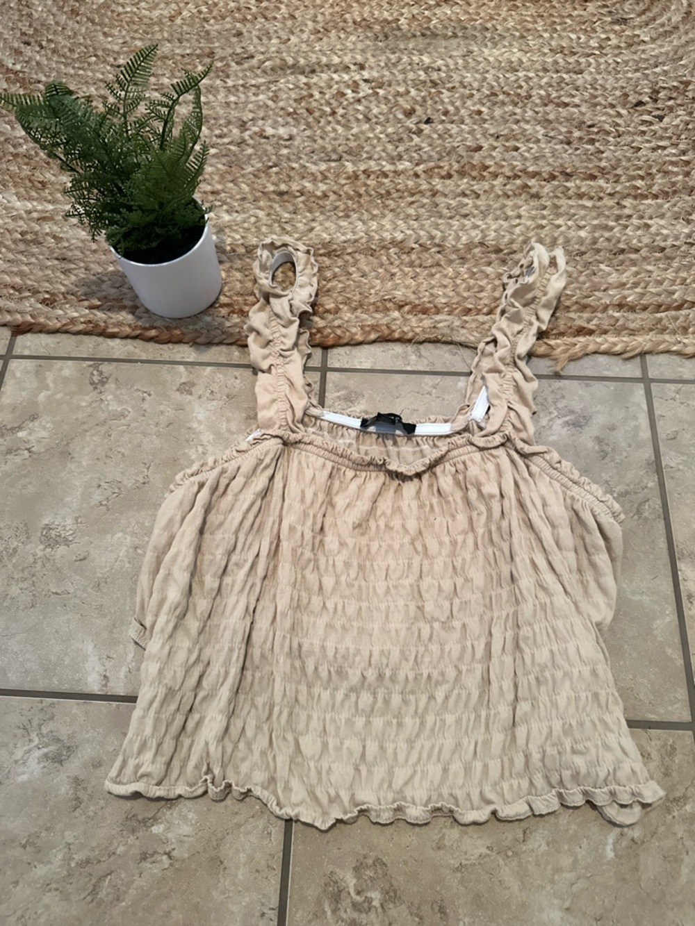 BEIGE SMOCKED BLOUSE